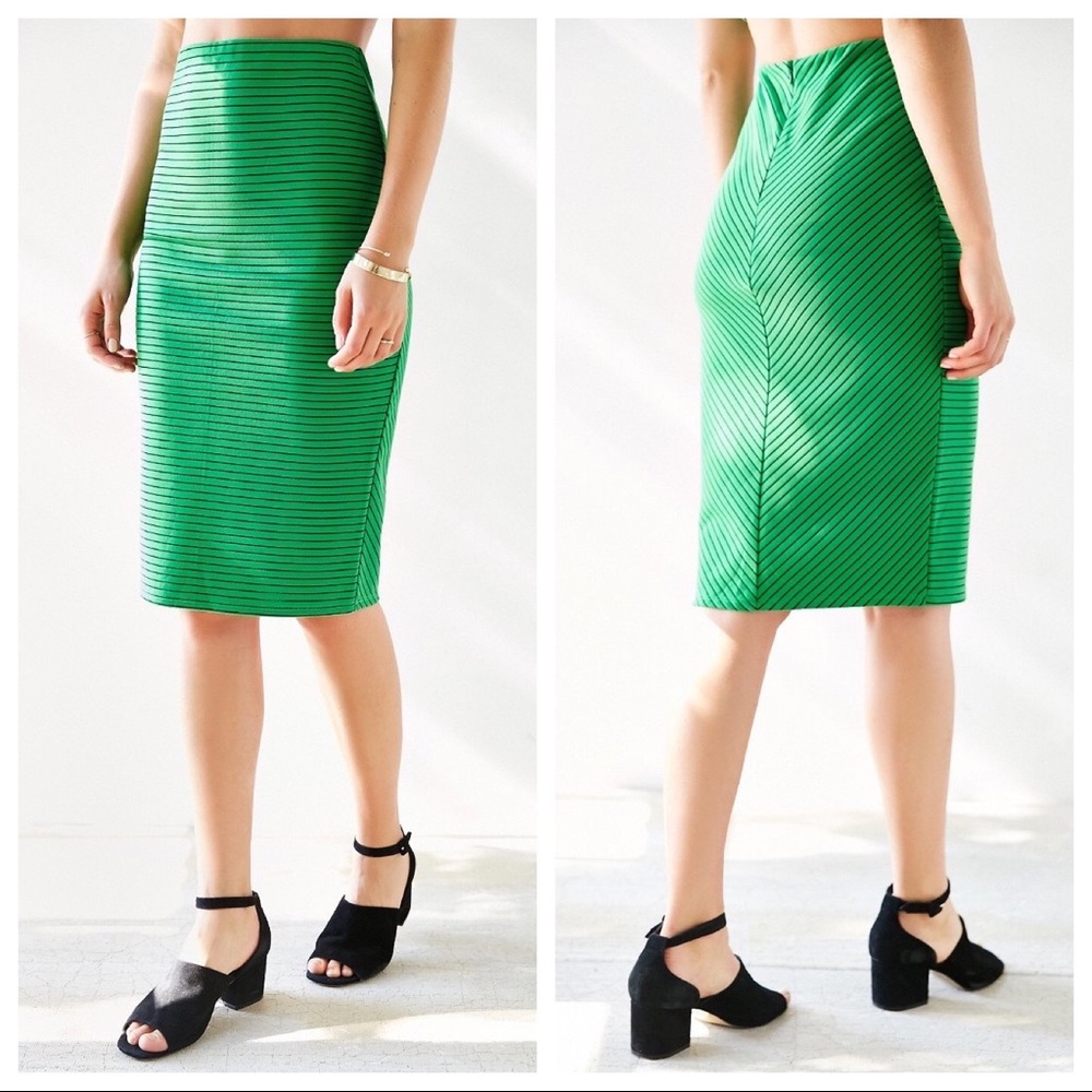 Silence + noise Revolt Green Stretch Midi Skirt S